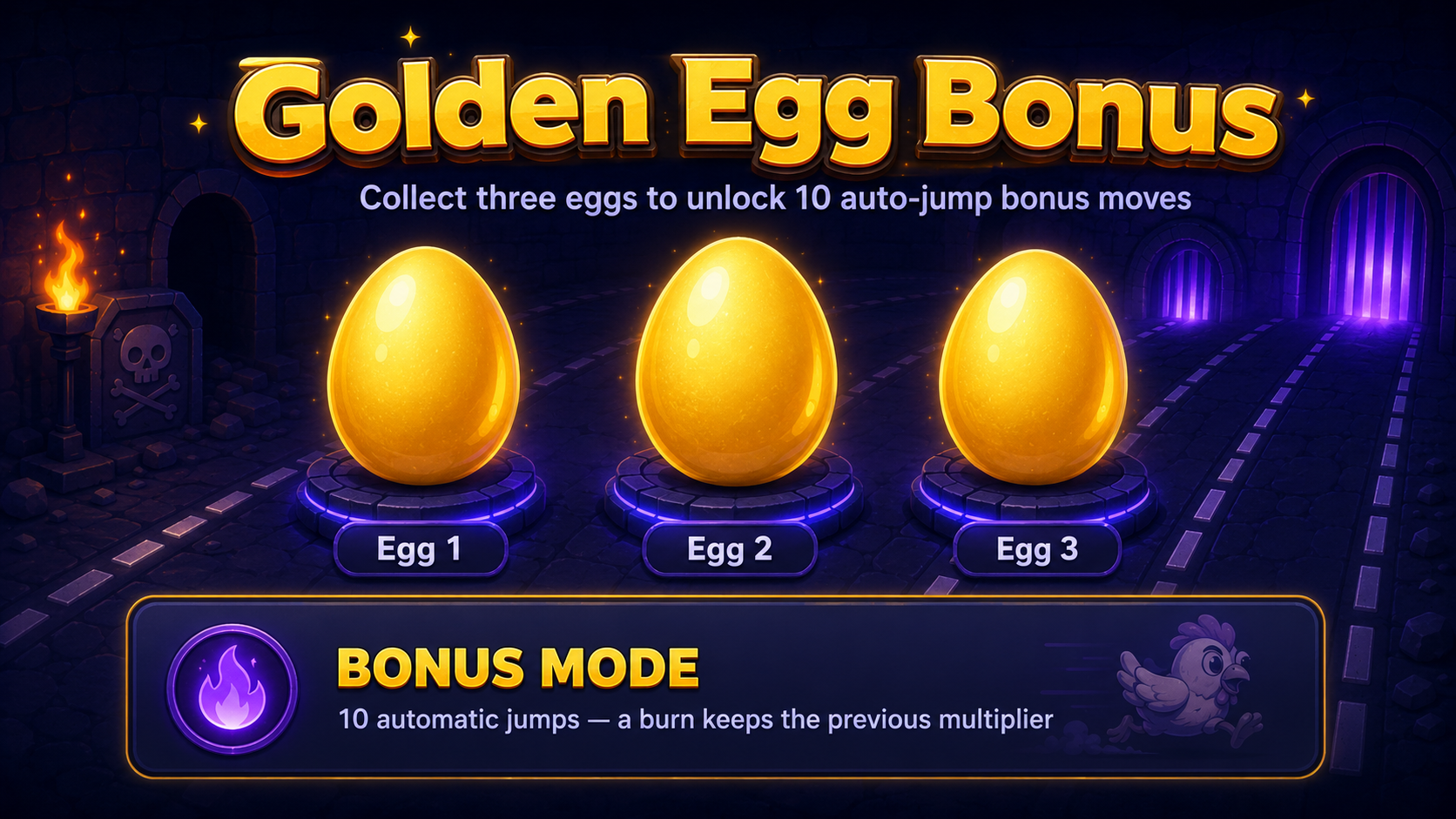 Bonus uovo d'oro Chicken Road - raccogli tre uova per sbloccare 10 mosse automatiche